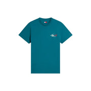 Türkis Tommy Hilfiger Jeans Männer t-shirt mit kurzen Ärmeln, gesticktem Logo auf der Brust und Flaggenaufnäher am Kragen
