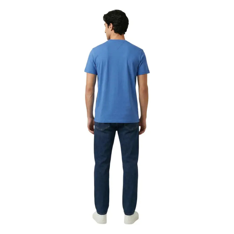 Tommy Hilfiger Jeans Herren-T-Shirt, einfarbig hellblau, kurzärmelig, Rundhalsausschnitt, aus Bio-Baumwolle