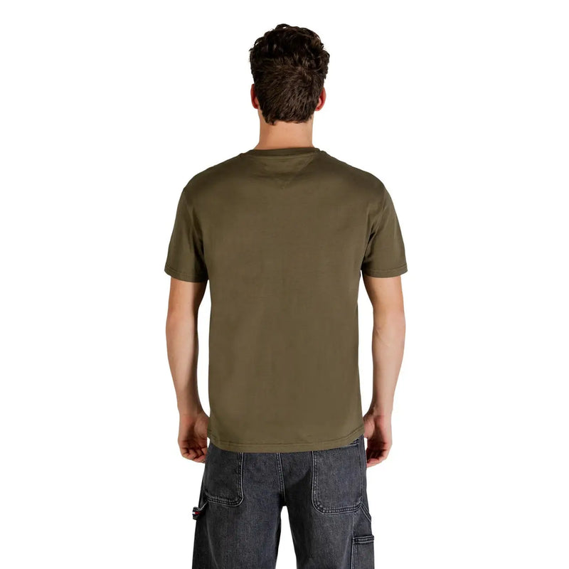 Olive green short-sleeved cotton crew neck t-shirt for men by tommy hilfiger jeans