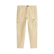 Beige Tommy Hilfiger Herren-Jeans, Cargohosen mit mehreren Taschen und Logo-Patch am Oberschenkel