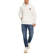 Men’s white Tommy Hilfiger hoodie with small flag logo on chest for stylish comfort