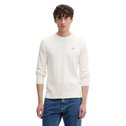 Cremefarbener Tommy Hilfiger Herren-Strickpullover mit Rippbündchen und aus Bio-Baumwolle