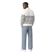 Tommy Hilfiger Jeans men white organic cotton sweatshirt featuring a cream knit with black stripes and ribbed cuffs