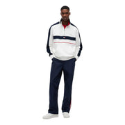 Tommy Hilfiger Herren-Trainingsjacke aus Bio-Baumwolle in Weiß und Marineblau mit roten Ziernähten