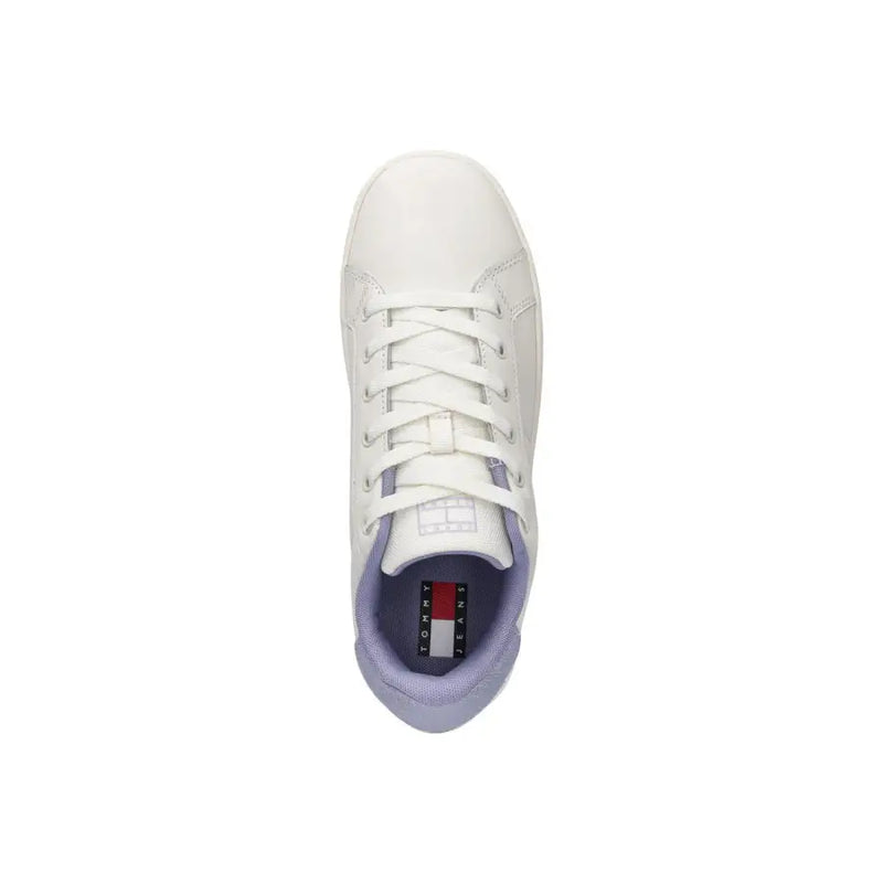 Tommy Hilfiger jeans white leather women sneakers with lavender accents and classic lace-up design