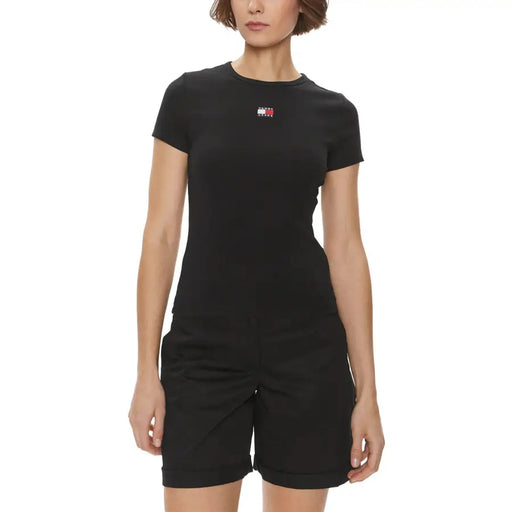 Schwarz Tommy Hilfiger kurzärmelig t-shirt mit gesticktem Logo