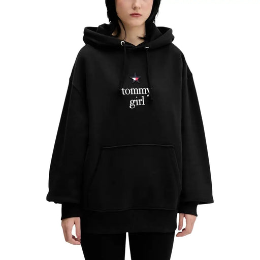 Tommy Hilfiger black organic cotton hoodie with white logo and star emblem