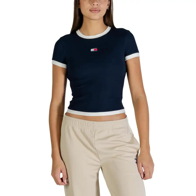 Marineblau Tommy Hilfiger beschnitten t-shirt mit weißem Rand
