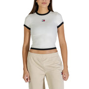 Tommy Hilfiger Schwarzes, geripptes Crop-Top aus Bio-Baumwolle für Damen mit Zierborte