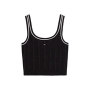 Tommy Hilfiger schwarze, gerippte Damen-Jeans, kurze top mit weißem Besatz und kleinem Logo aus Bio-Baumwolle