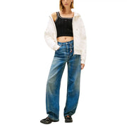Weit geschnittene blaue Jeans aus Denim mit verwaschenem Used-Look und sichtbaren Nähten, kombiniert mit Bio-Baumwolle von Tommy Hilfiger. top