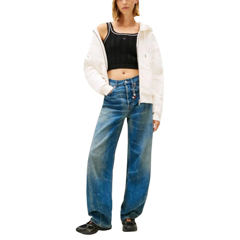 Weit geschnittene blaue Jeans aus Denim mit verwaschenem Used-Look und sichtbaren Nähten, kombiniert mit Bio-Baumwolle von Tommy Hilfiger. top