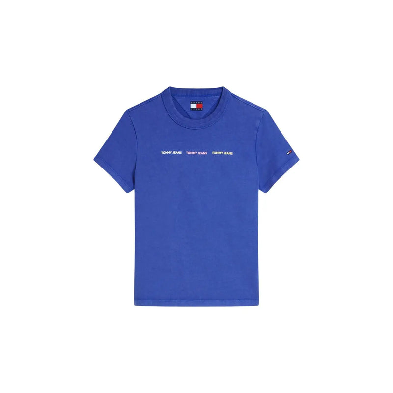 Königsblau Tommy Hilfiger Jeans Frauen t-shirt aus Bio-Baumwolle mit weißem Logo und Ärmelemblem
