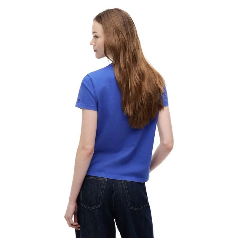 Tommy Hilfiger Jeans Damen-T-Shirt aus blauer Bio-Baumwolle mit einem leuchtend königsblauen Kurzarm-Rundhalsausschnitt