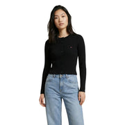 Tommy Hilfiger black ribbed knit button front cardigan with logo