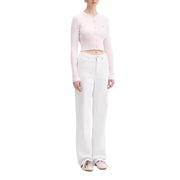 Tommy hilfiger jeans women pink long-sleeved cropped knit cardigan with button front and subtle ribbed texture