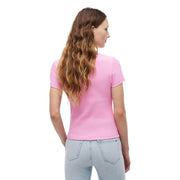 Tommy Hilfiger Jeans Damen-T-Shirt aus gerippter, rosa Baumwolle mit kurzen Ärmeln und Rundhalsausschnitt