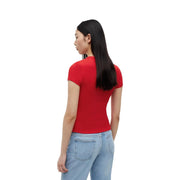 Tommy Hilfiger Jeans Damen-T-Shirt aus roter Bio-Baumwolle, tailliert, kurzärmelig, Vorderansicht