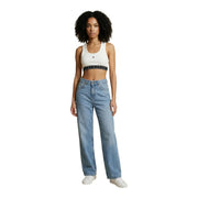Tommy Hilfiger Jeans Ärmelloses weißes Crop-Top für Damen top mit schwarzem Bund und Logo-Detail aus Baumwollmischgewebe