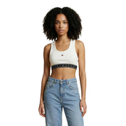 Tommy Hilfiger Jeans Ärmelloses, weißes Crop-Top mit Rundhalsausschnitt für Damen top mit schwarzem Band, das das Markenlogo trägt