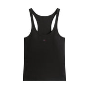Schwarzes, geripptes Racerback-Tanktop aus Baumwolle top mit kleinen Tommy Hilfiger Logo auf der Brust für Damen-Freizeitkleidung