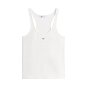 Weißer Tommy Hilfiger Damen-Tanktop top mit Baumwollträgern mit kleinem Logo auf der Brust für lässige Kleidung