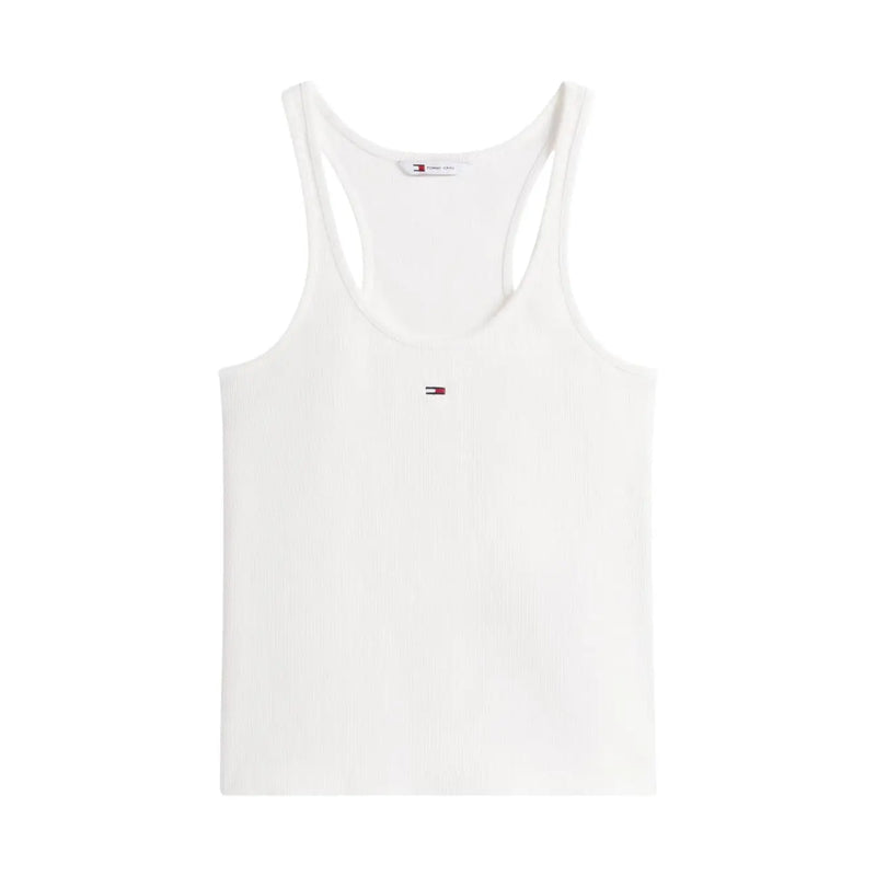Weißer Tommy Hilfiger Damen-Tanktop top mit Baumwollträgern mit kleinem Logo auf der Brust für lässige Kleidung
