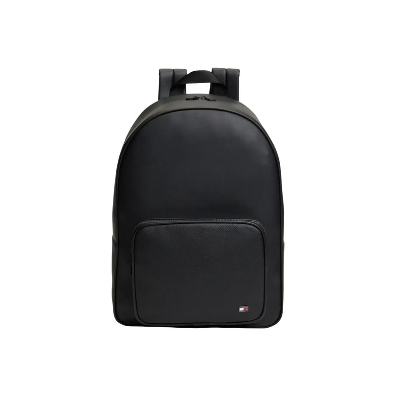Tommy Hilfiger Lederrucksack TH Foundation für Herren in Schwarz mit minimalistischem Design und strukturierter Vordertasche, Vorderansicht