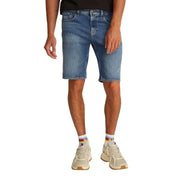 Tommy Hilfiger light blue organic cotton denim men’s shorts with a classic five-pocket design and faded wash