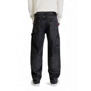 Tommy hilfiger men black organic cotton dark-wash denim cargo pants with multiple pockets and relaxed fit