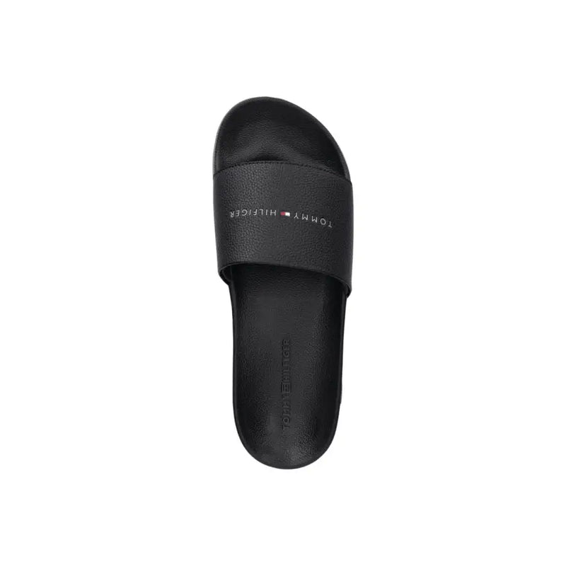 Schwarze Tommy Hilfiger Herren-Sandalen mit strukturiertem Polyurethanriemen und dezentem Logo, Größe 41