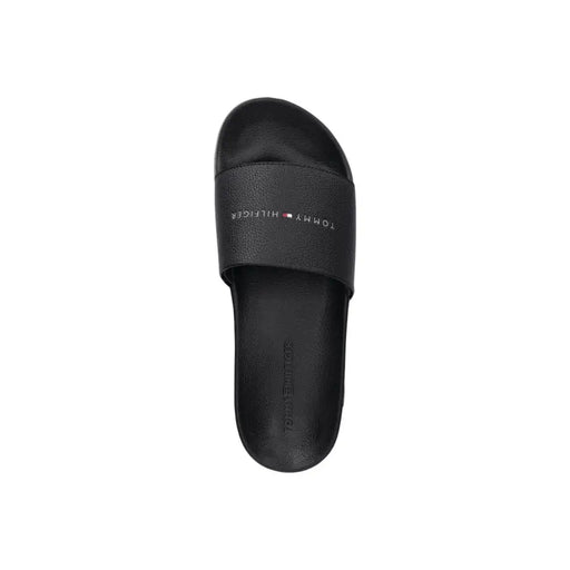 Schwarze Tommy Hilfiger Herren-Sandalen mit strukturiertem Polyurethanriemen und dezentem Logo, Größe 41