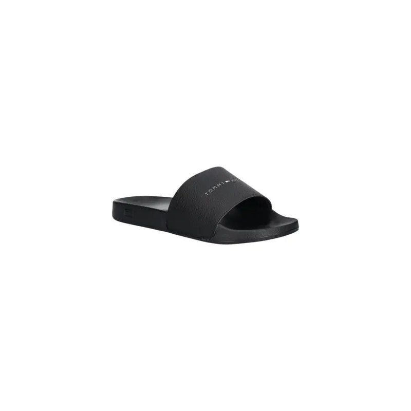 Schwarze Tommy Hilfiger Pantolette aus Polyurethan mit minimalistischem Design und dezentem Logo am Riemen, Größe 41