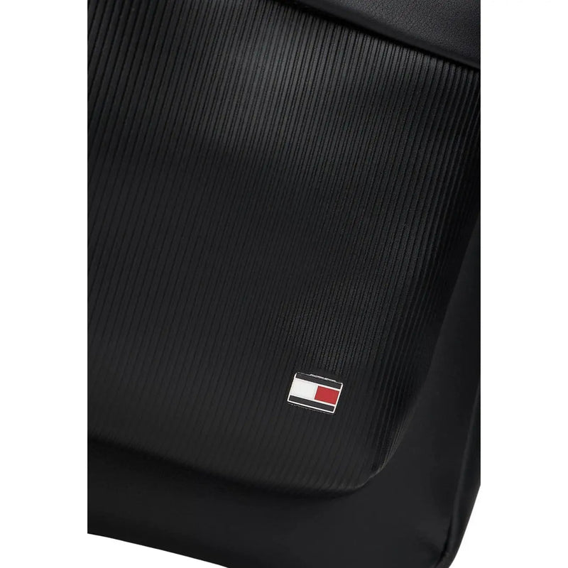 Schwarze Laptoptasche aus strukturiertem Stoff mit kleinem Tommy Hilfiger-Flaggenlogo-Aufnäher für Herren-Rucksacktaschen, 30 x 42 x 14 cm