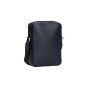Schwarze, genarbte Leder-Umhängetasche mit silbernem Reißverschluss und verstellbarem Riemen, Modell „Tommy Hilfiger Herren Central Mini Reporter Bag“, blau, 20 cm.