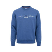 Tommy Hilfiger Herren-Sweatshirt aus blauer Baumwolle mit weißem Logo und rot-weiß-blauem Flaggenemblem auf der Vorderseite