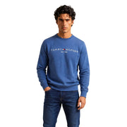 Tommy Hilfiger Herren-Sweatshirt aus blauer Baumwolle mit weißem Logo und Flaggenemblem auf der Brust