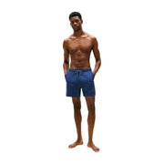 Tommy Hilfiger Blaue Herren-Badehose aus Polyester mit weißem Kordelzug und Seitentaschen, passend für mittlere Größen