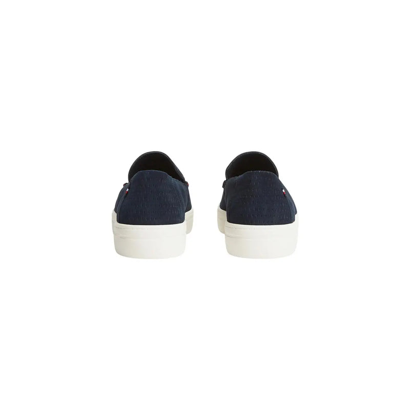 Marineblaue Canvas-Sneaker zum Hineinschlüpfen mit weißen Gummisohlen für Herren von Tommy Hilfiger
