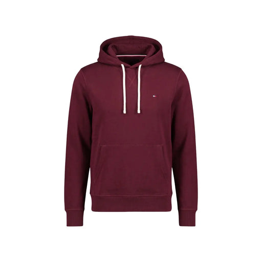 Bordeauxroter Tommy Hilfiger Herren-Hoodie mit weißen Kordelzügen, Baumwollmischgewebe und Brustlogo