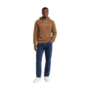 Tommy Hilfiger Herren-Hoodie aus brauner Baumwolle mit beigem Stoff, weißem Logo und passenden Kordelzügen.