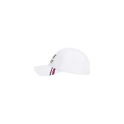 Tommy Hilfiger Herrenkappe, weiße Polyester-Replika mit marineblau-rot-weiß gestreiftem Schirm