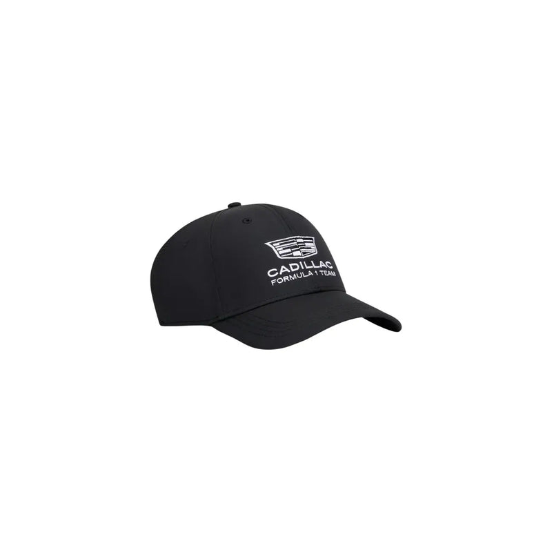 Schwarzes Polyester Tommy Hilfiger Herrenkappe mit weißem, gesticktem Cadillac Formel-1-Teamlogo und Schriftzug