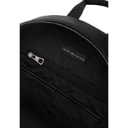 Tommy Hilfiger Herren-Rucksack Central, schwarz, strukturiertes Leder/Polyurethan, mit silbernem Reißverschluss, 45 cm
