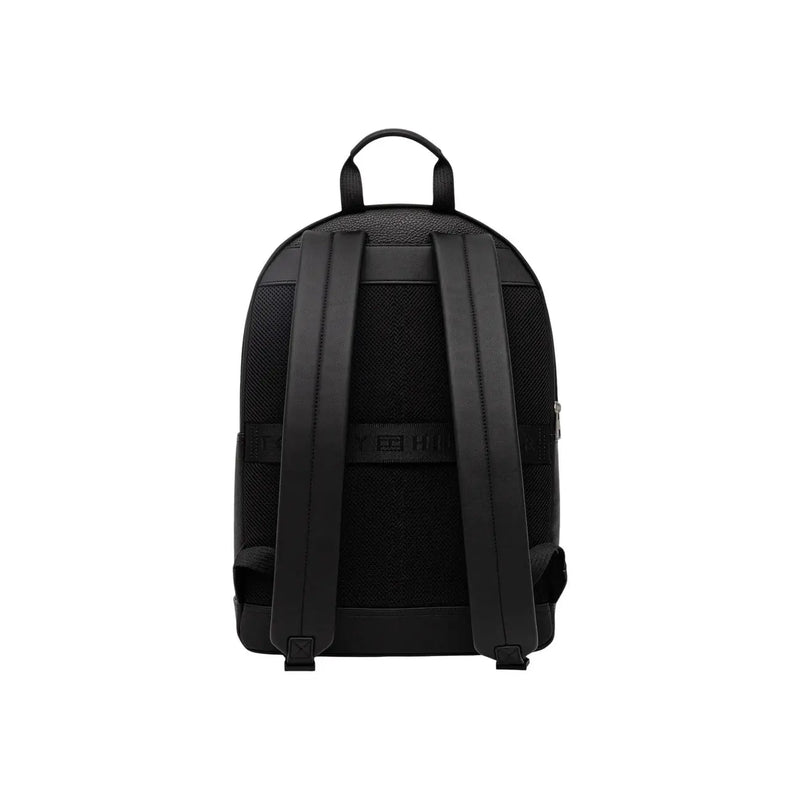 Schwarzer Tommy Hilfiger Herren-Rucksack Central mit strukturierten Lederriemen und Mesh-Einsätzen aus Polyurethan
