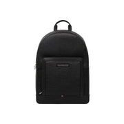 Tommy Hilfiger Herren-Rucksack Central aus schwarzem, strukturiertem Polyurethanleder mit Reißverschlusstasche vorne und top handhaben