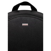 Tommy Hilfiger Herren-Rucksack Central, schwarz, aus strukturiertem Leder, mit silbernem Logo-Patch und roten und weißen Streifen
