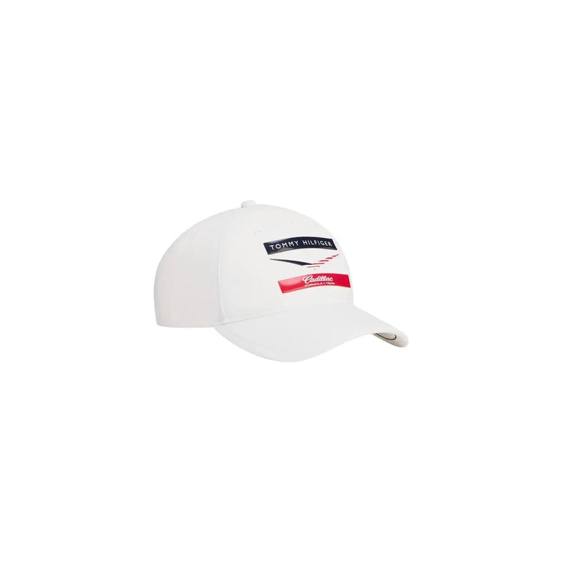 Weiße Tommy Hilfiger Herren-Baseballkappe aus Polyester mit Chevron-Print und schwarzem und rotem Logo-Patch mit Tommy Hilfiger-Schriftzug