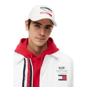 Weiße Tommy Hilfiger Herren-Baseballkappe aus Polyester mit Chevron-Print und roten und schwarzen Logo-Patches