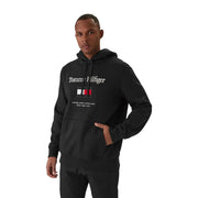 Schwarzes Tommy Hilfiger Herren-Sweatshirt aus Baumwollmischgewebe mit weißem Logo und Flaggenemblem auf der Brust